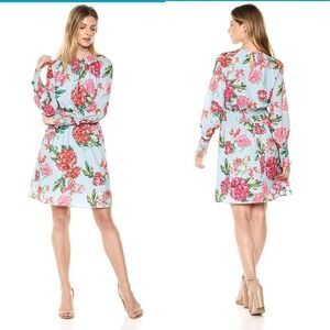 NWT Ella Moon Standard Smocked Waist Long Sleeve Blue Pink Floral Print Dress